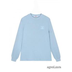 コピー立体真空刺繍ダブルCアルファベットロゴ男女同型ヘッダー丸首長袖Tシャツ