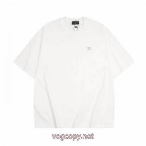 CH香銀色金属コード刺繍半袖Tシャツ男女同型