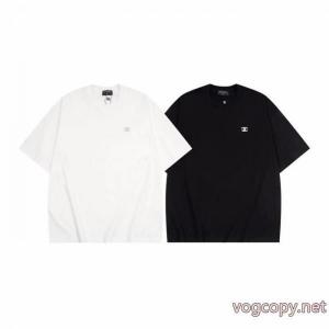 CH香銀色金属コード刺繍半袖Tシャツ男女同型