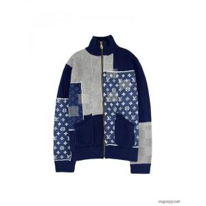 LOUIS VUITTON×Nigo連名ジョイントジッパーハイネック長袖ニットメンズブルー