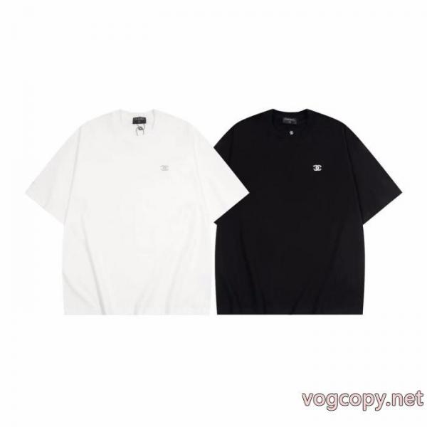 CH香銀色金属コード刺繍半袖Tシャツ男女同型 4