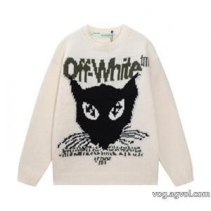 off-white新作野良猫の頭模様局部ジャカードウールセーター